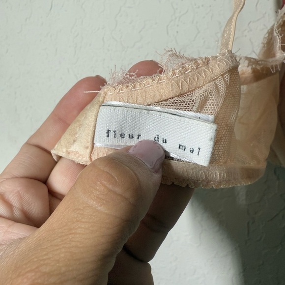 Fleur Du Mal Rose Lace Unlined Demi Bra Sz US 34C - Picture 6 of 9